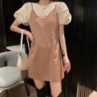 Puff-sleeve Copped Top / Spaghetti-strap Dress