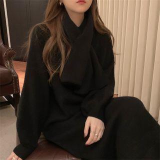 Plain Slit Long-sleeve Knit Dress