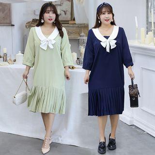 Bow Neck 3/4-sleeve A-line Dress