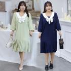 Bow Neck 3/4-sleeve A-line Dress