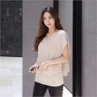 Batwing-sleeve Tulle-overlay Blouse