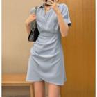 Short-sleeve Open-collar A-line Dress / Mini Sheath Dress