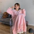 Long-sleeve Collared Fleece Midi Sleep Dress
