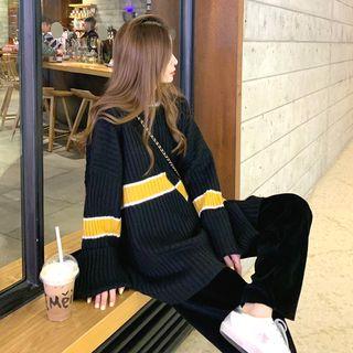 Color-block Loose-fit Sweater / Plain Knit Pants