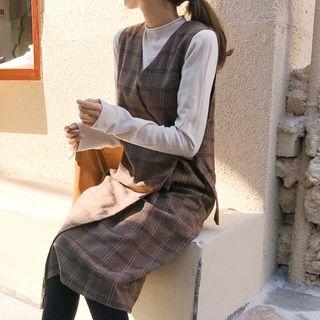 Wrap-front Long Vest Dress Brown - One Size