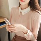 Faux-pearl Two-tone Shirt