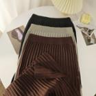 High-waist Plain Ribbed Knit Split Skirt