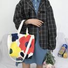 Canvas Floral Print Tote Bag As Shown In Figure - One Size
