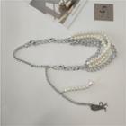 Faux Pearl Layered Chain Belt Silver - One Size
