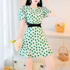 Short-sleeve Polka-dot Mini A-line Dress