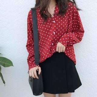 Polka Dot V-neck Blouse Red - One Size