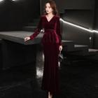 Long-sleeve Velvet Mermaid Gown