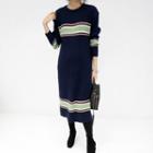 Crew-neck Striped Midi Sweater Dress