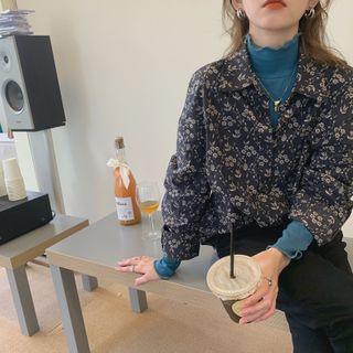 Long-sleeve Floral Print Open-collar Shirt