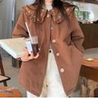 Floral Embroidered Doll Collar Button-up Coat