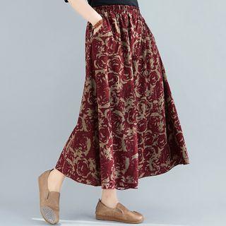 Linen Midi Skirt Red - One Size