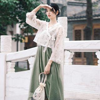 3/4-sleeve Hanfu Top / Sleeveless Midi A-line Dress