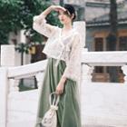 3/4-sleeve Hanfu Top / Sleeveless Midi A-line Dress