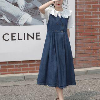 Midi Denim Overall Dress Dark Blue - One Size