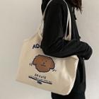 Cartoon Print Canvas Tote Bag Dog - Beige - One Size