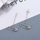 925 Sterling Silver Rhinestone Safety Pin Dangle Earring 1 Pair - Es983 - Silver - One Size