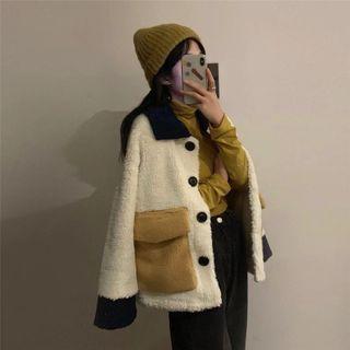 Color-block Lapel Fleece Jacket As Shown In Figure - One Size