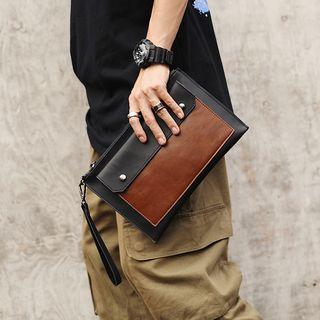 Faux-leather Clutch Bag Black & Coffee - One Size