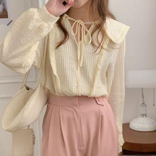 Long Sleeve Tie-neck Pleated Placket Shirt