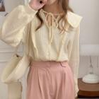 Long Sleeve Tie-neck Pleated Placket Shirt
