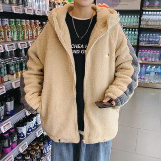 Embroidered Color Block Fleece Jacket