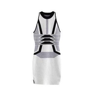 Sleeveless Patterned Knit Mini Sheath Dress