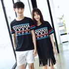 Couple Matching Patterned Short-sleeve T-shirt / Fringed Dress