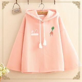 Stripe Panel Carrot Embroidered Fleece-lined Hoodie