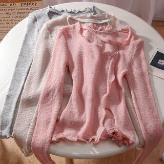 Long-sleeve Asymmetrical Lettuce Edge Knit Top