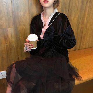 Frill Trim Blouse Black - One Size
