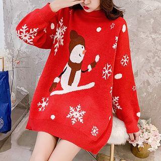Snowman Print Crew-neck Sweater