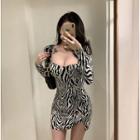 Zebra Striped Long-sleeve Dress