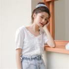 Puff-sleeve Eyelet Lace Frill Trim Top