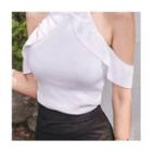 Halter-neck Frilled-trim Knit Top