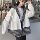 Mock Two Piece Plaid Hooded Jacket