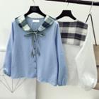 Front-tie Check Long-sleeve Blouse