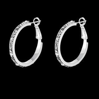 925 Sterling Silver Rhinestone Hoop Earring 1 Pair - 925 Silver Hoop Earring - Silver - One Size