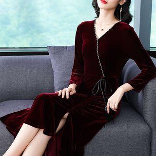 Velvet Long-sleeve Midi Mermaid Sheath Dress