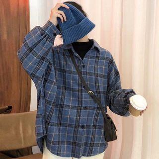 Long-sleeve Woolen Plaid Shirt