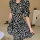 Short-sleeve Asymmetrical Print A-line Dress