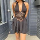 Halter Neck Lace Panel Mini Dress