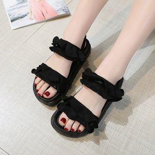 Ruffle Accent Double Strap Slingback Platform Sandals