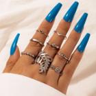 Set Of 8: Rhinestone / Alloy Ring (assorted Designs) 16699 - Silver - One Size