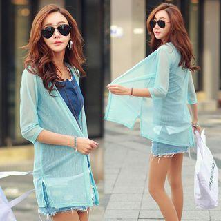 Plain 3/4-sleeve Chiffon Light Jacket