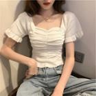 Square Neck Shirred Knit Crop Top